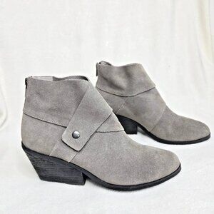 Eileen Fisher Billie Tag Wrap Leather Ankle Tumbled Nubuck Gray Ankle Boot